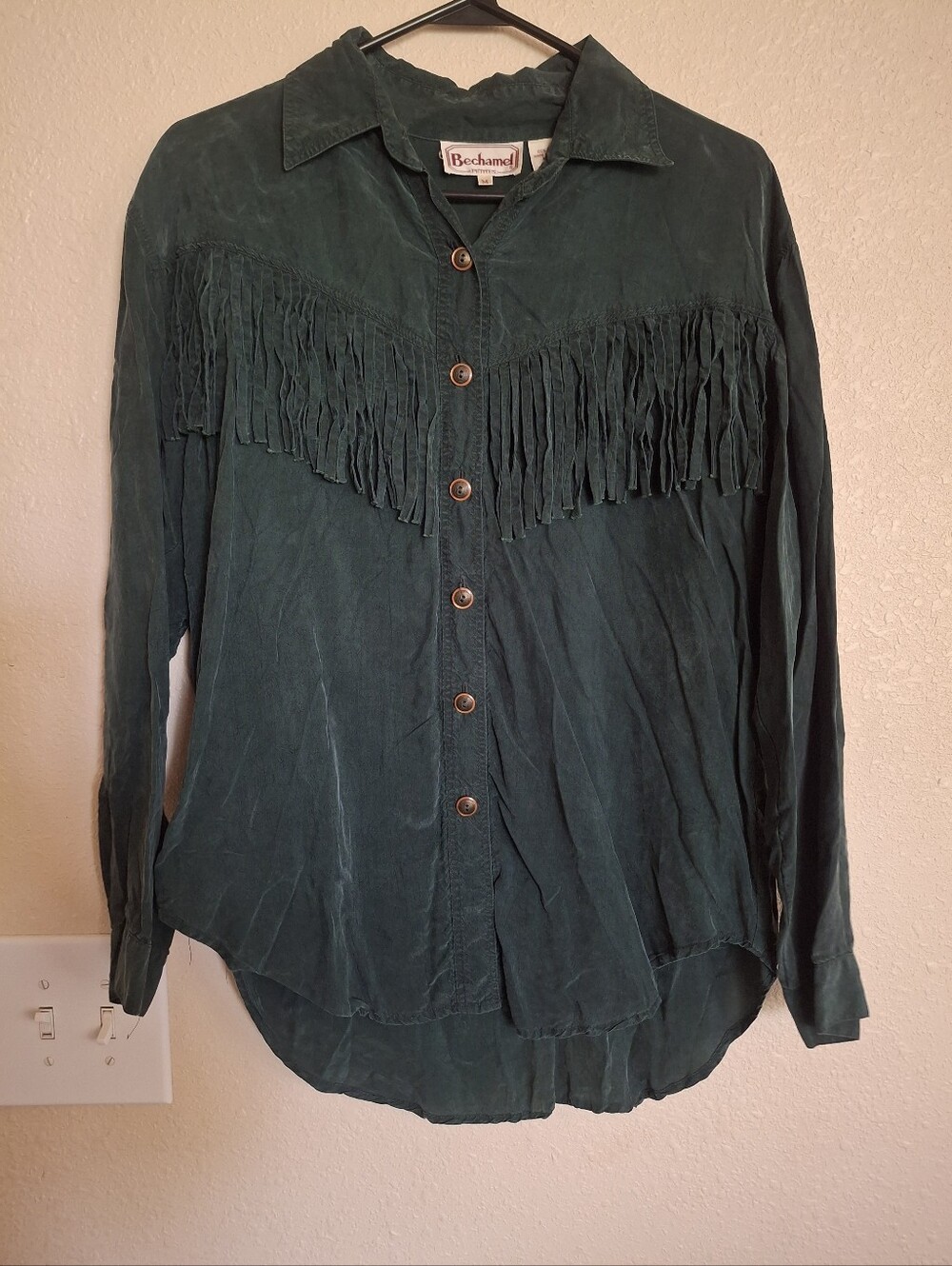 Vintage Bechamel Dark Green Fringe Button-Up Shirt